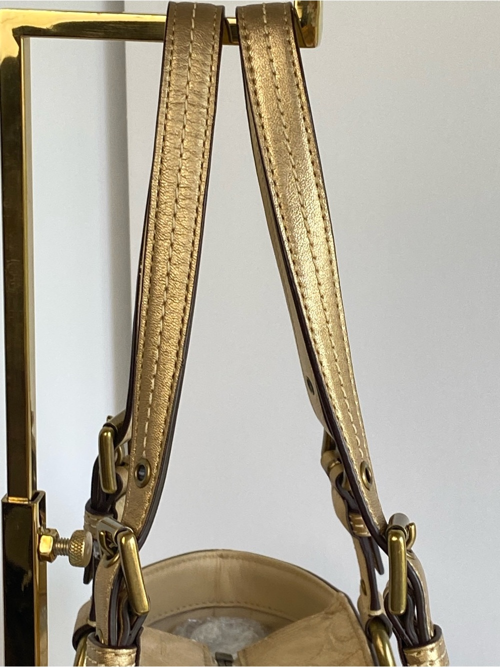 Coach Studded Signature Jacquard Gold Metallic Signature Tote with Suede Trim - Picture 13 of 17